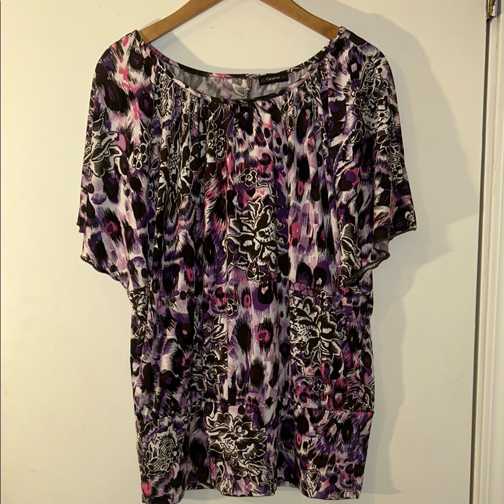 Cocomo XL Floral Print Women's Top - Purple and Black